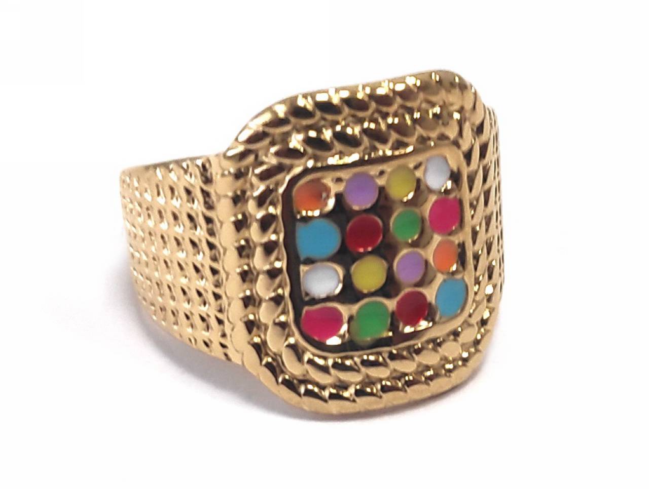 Δαχτυλίδι Ατσάλι 316L,με πολύχρωμο σμάλτο σε χρώμα Χρυσαφί