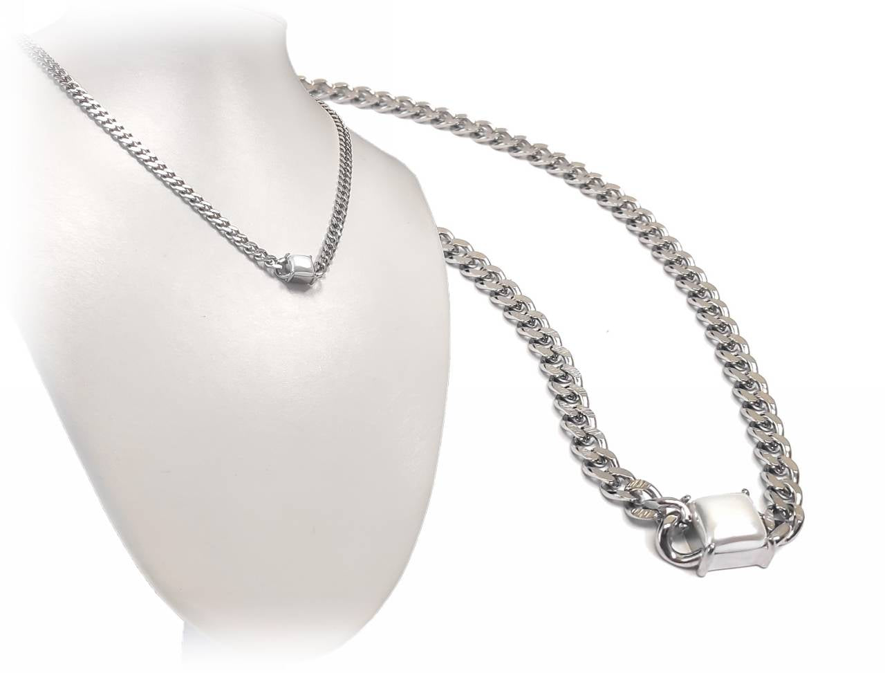 Κολιέ Ατσάλι 316L, αλυσίδα με φίλντισι σε χρώμα Ασημί