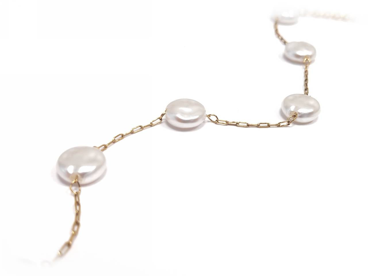 Βραχιόλι Ατσάλι 316L, αλυσίδα με μαργαριτάρι σε χρώμα Χρυσαφί