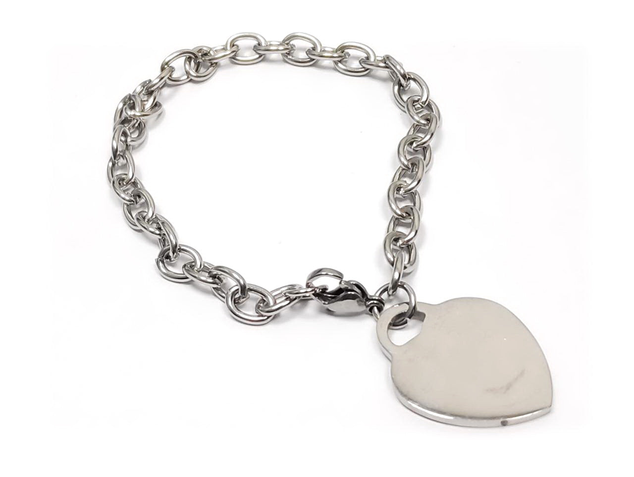 Βραχιόλι Ατσάλι 304, αλυσίδα με καρδιά σε χρώμα Ασημί