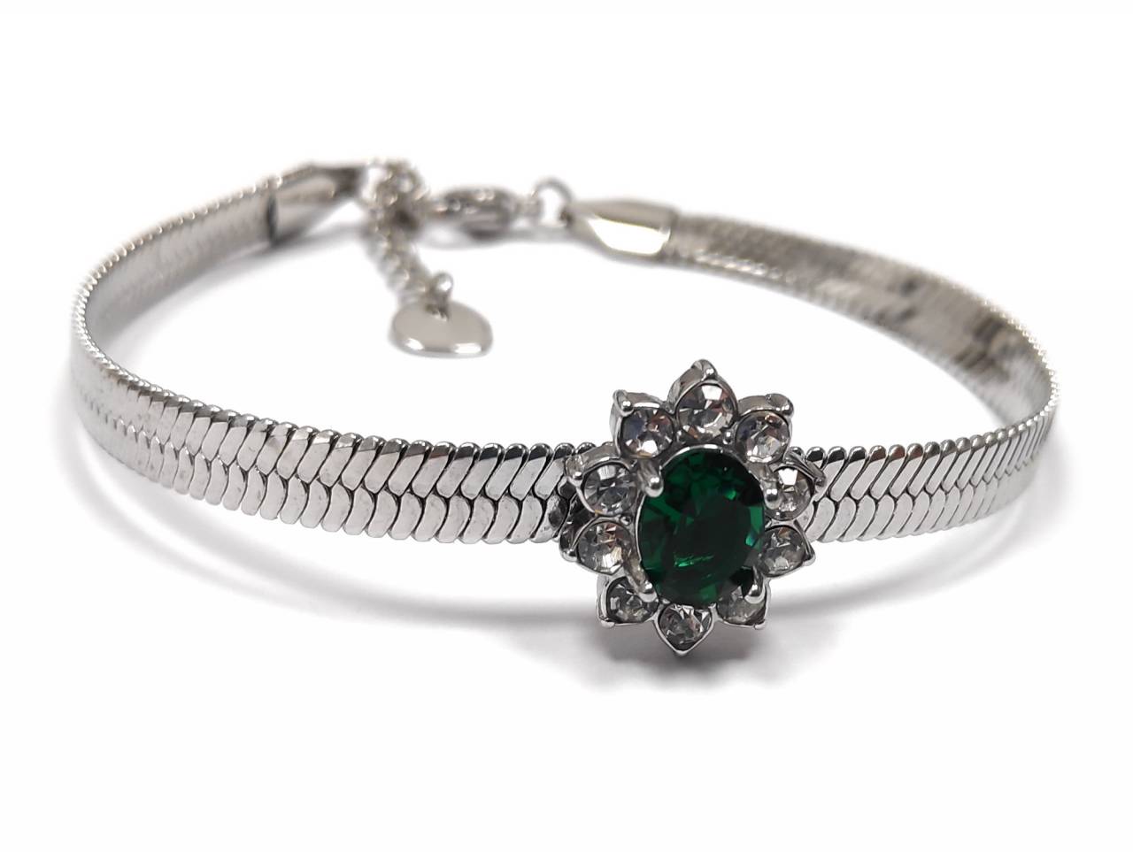 Βραχιόλι Ατσάλι 316L, αλυσίδα με στρας σε χρώμα Ασημί