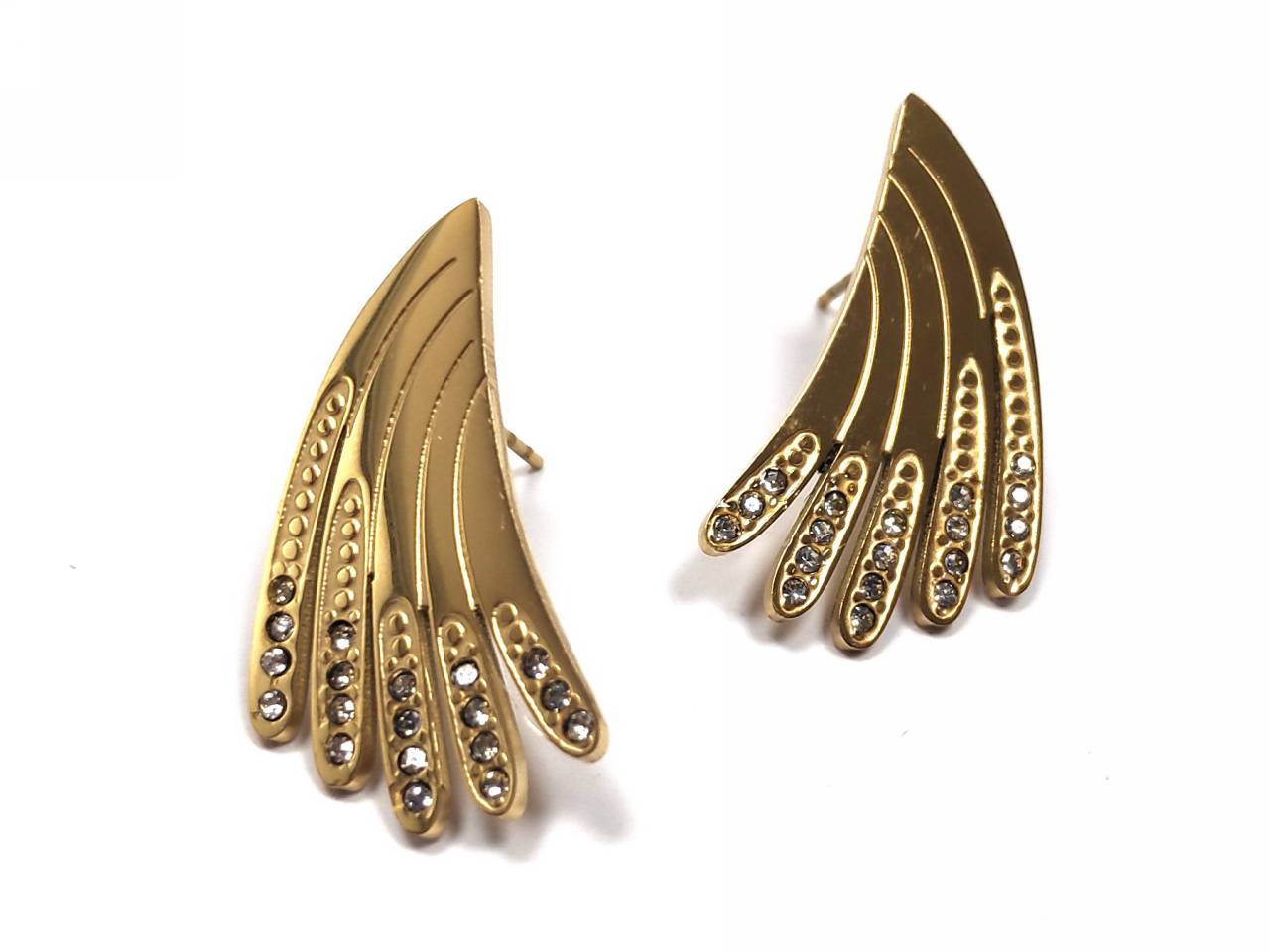 Σκουλαρίκια Ατσάλι 316L, με στρας σε χρώμα Χρυσαφί