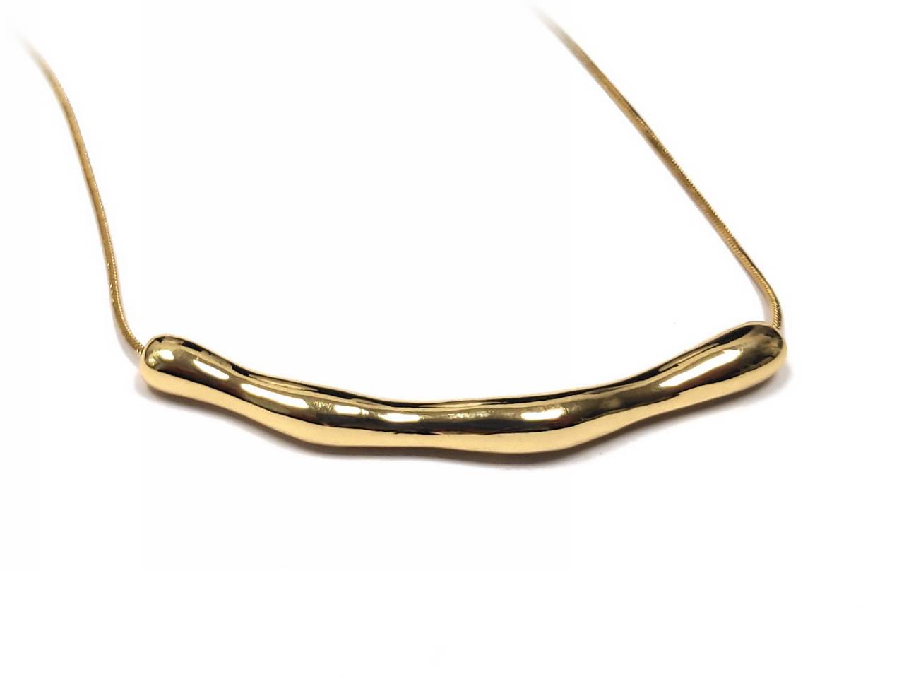 Κολιέ με Χρυσή Κυματιστή Μεταλλική Ράβδο και Λεπτή Αλυσίδα | 2331-512X