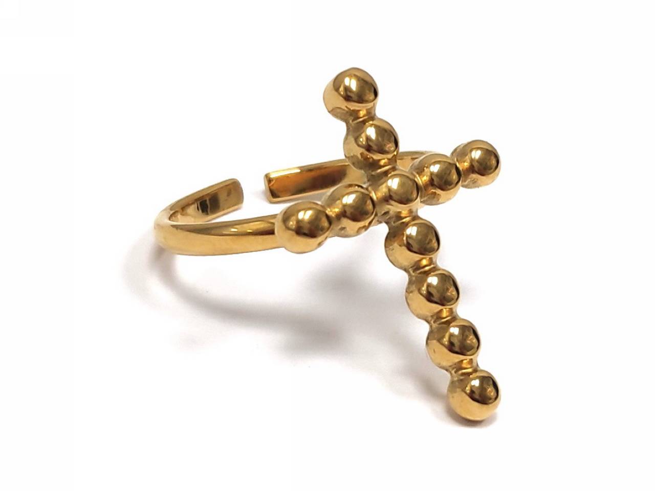 Χρυσό Γυναικείο Δαχτυλίδι με Σταυρό και Ανάγλυφες Λεπτομέρειες | 2412-009X