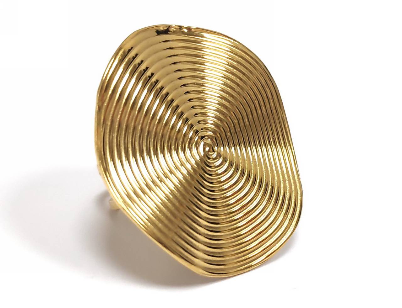 Γυναικείο Χρυσό Δαχτυλίδι με Ομόκεντρους Κύκλους και Ανάγλυφες Γραμμές | 2412-012X