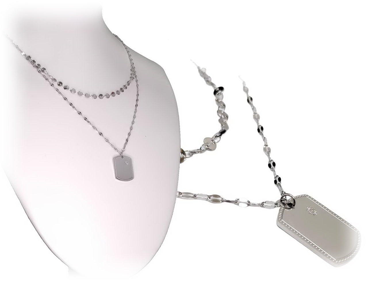 Κολιέ Ατσάλι 316L, διπλή αλυσίδα σε χρώμα Ασημί, Μήκος 50cm