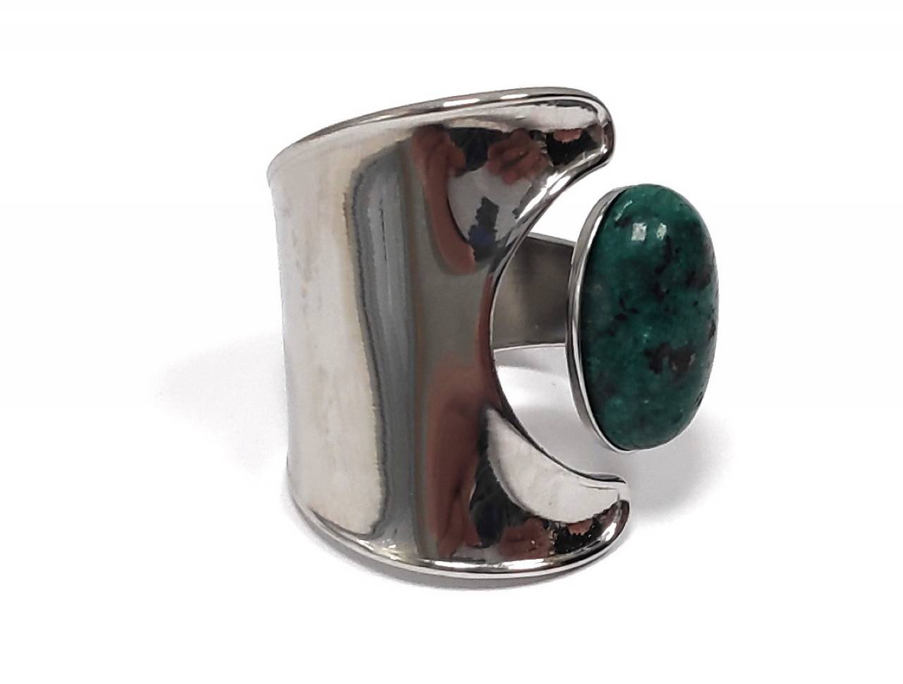 Γυναικείο Δαχτυλίδι με Οβάλ Πράσινη Πέτρα και Ασημένιο Σκελετό | 2412-045A