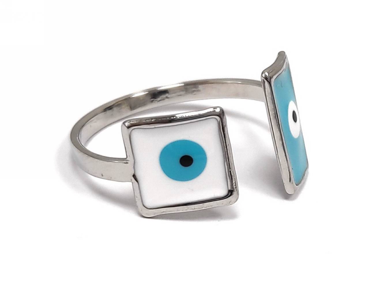 Γυναικείο Δαχτυλίδι Αργύρου με Μάτι της Ησυχίας σε Ανοιχτό Σχεδιασμό | 2412-071A