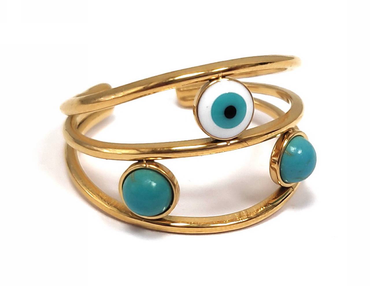 Δαχτυλίδι Σπείρα με Μάτι της Τύχης και Τυρκουάζ Πέτρες Εμπνευσμένο από Χρυσό | 2412-073X