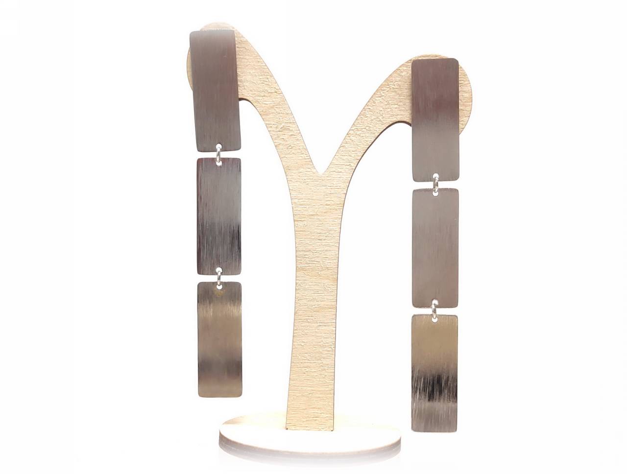 Μοντέρνα Μινιμαλιστικά Σκουλαρίκια με Μεταλλικές Ορθογώνιες Πλάκες | 2412-108A