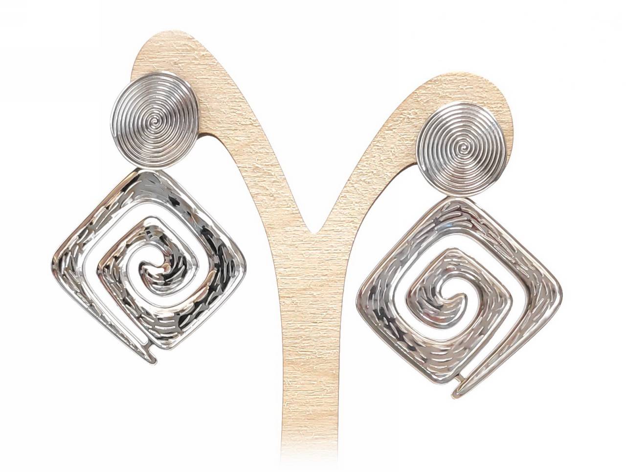 Μοντέρνα Ασημένια Σκουλαρίκια με Γεωμετρικό Σχεδιασμό και Σπειροειδές Μοτίβο | 2412-129A