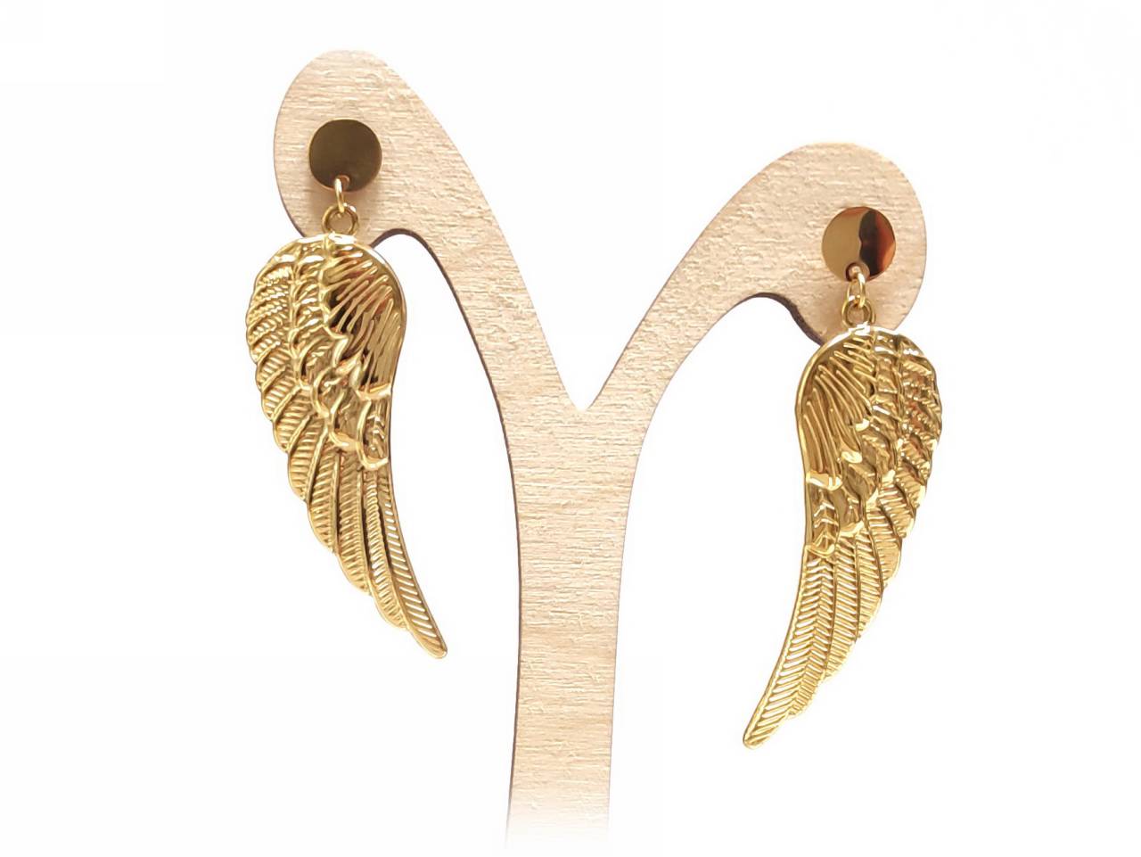 Κομψά Χρυσαφένια Σκουλαρίκια με Σχέδιο Φτερών και Λεπτομερή Χάραξη | 2412-130X