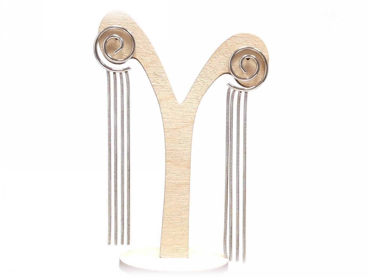 Μοντέρνα Ασημένια Σκουλαρίκια με Ελικοειδές Μοτίβο και Κρεμαστές Αλυσίδες | 2412-132A