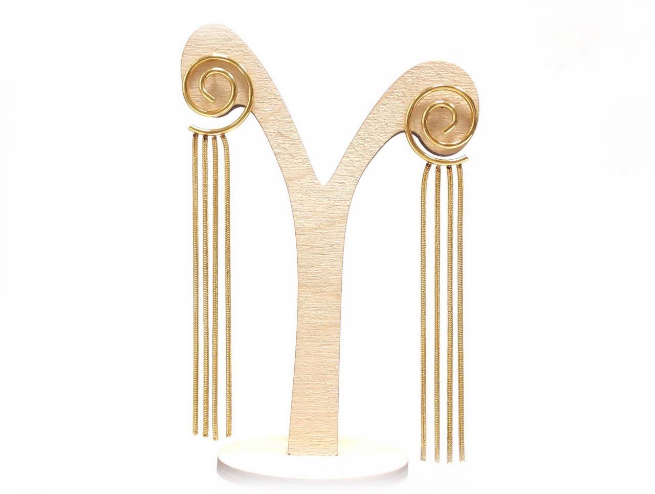 Κομψά Χρυσά Σκουλαρίκια με Κρεμαστές Αλυσίδες και Διπλό Κύκλο Σχέδιο | 2412-132X