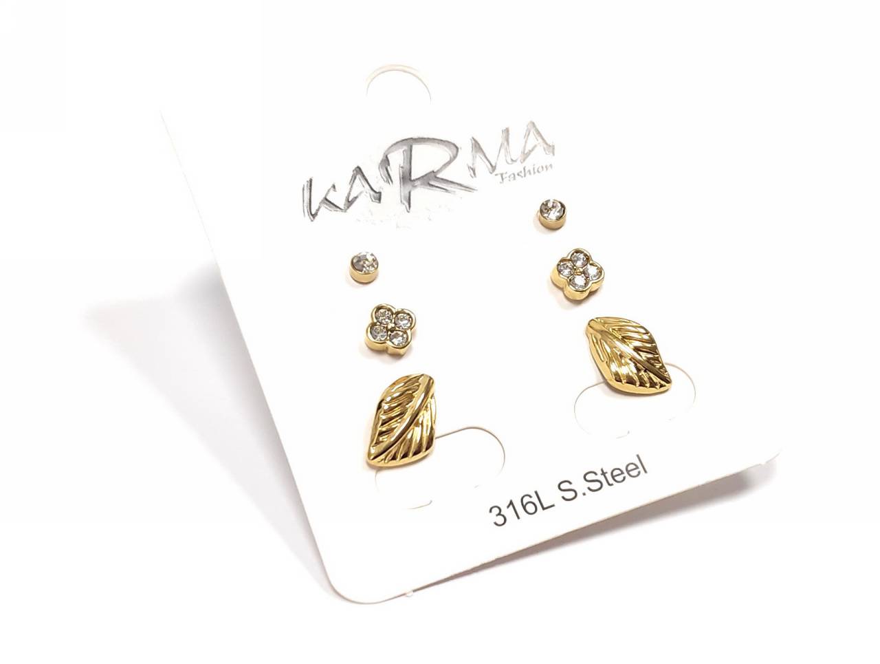 Σετ 6 Ζευγάρια Γυναικεία Σκουλαρίκια KARMA Fashion με Κρύσταλλα και Διάφορα Σχέδια από Ανοξείδωτο Ατσάλι | 2412-135X