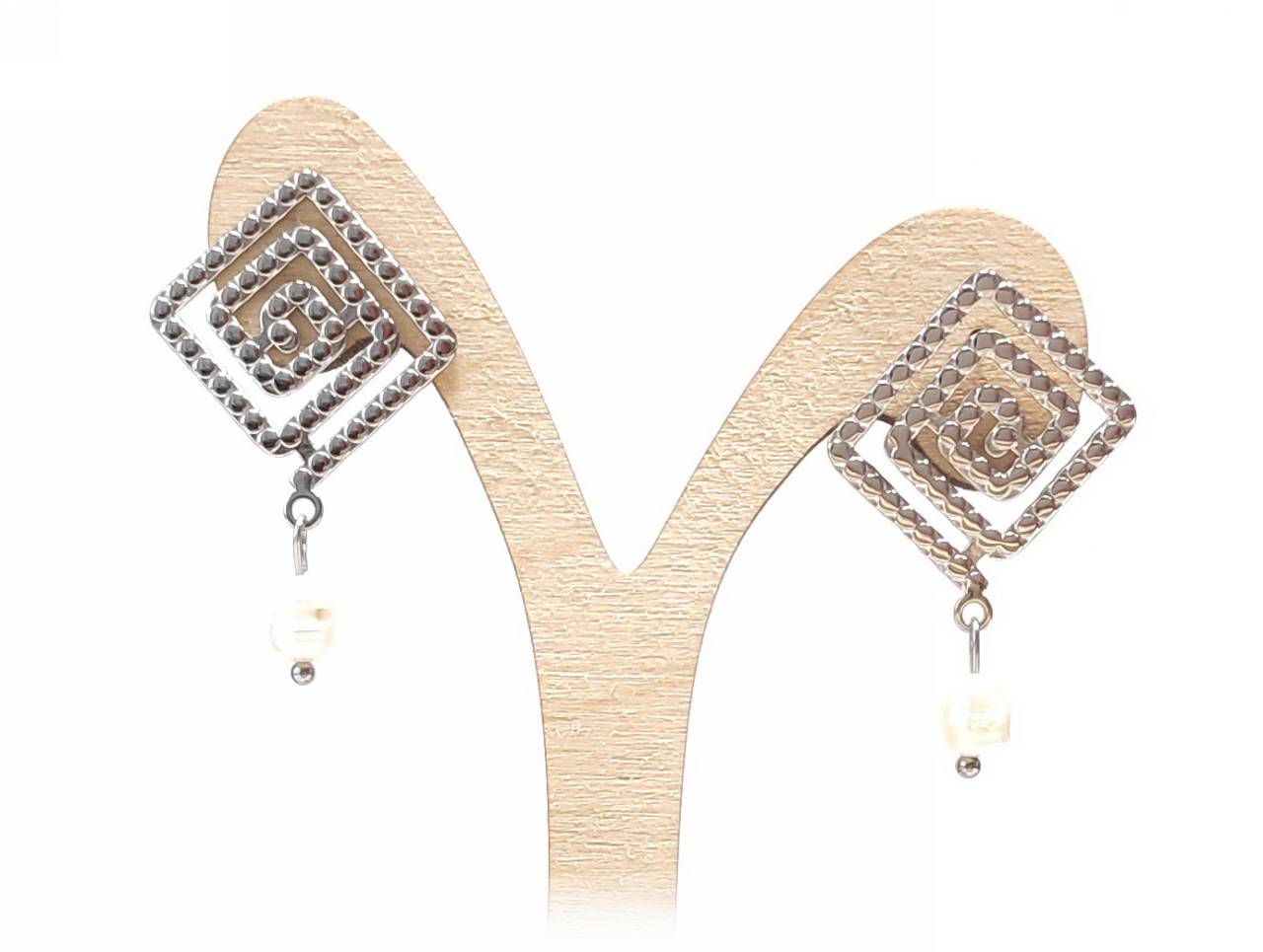 Μοντέρνα Γυναικεία Σκουλαρίκια Σπείρα με Διακοσμητικές Χάντρες και Διαφανές Κρεμαστό Στοιχείο | 2412-144A