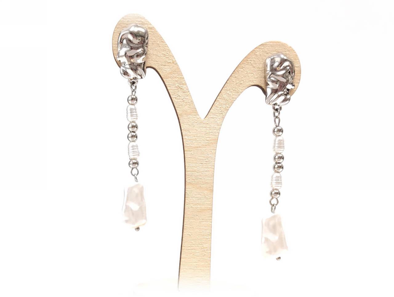 Μακριά Ασημένια Σκουλαρίκια με Διαφανείς Χάντρες και Κρυστάλλινη Λεπτομέρεια | 2412-145A