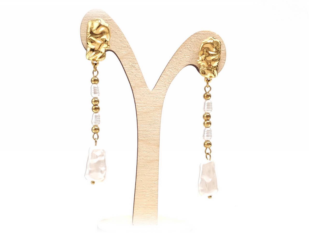 Κρεμαστά Σκουλαρίκια με Χρυσό Κούμπωμα και Διάφανες Χάντρες | 2412-145X