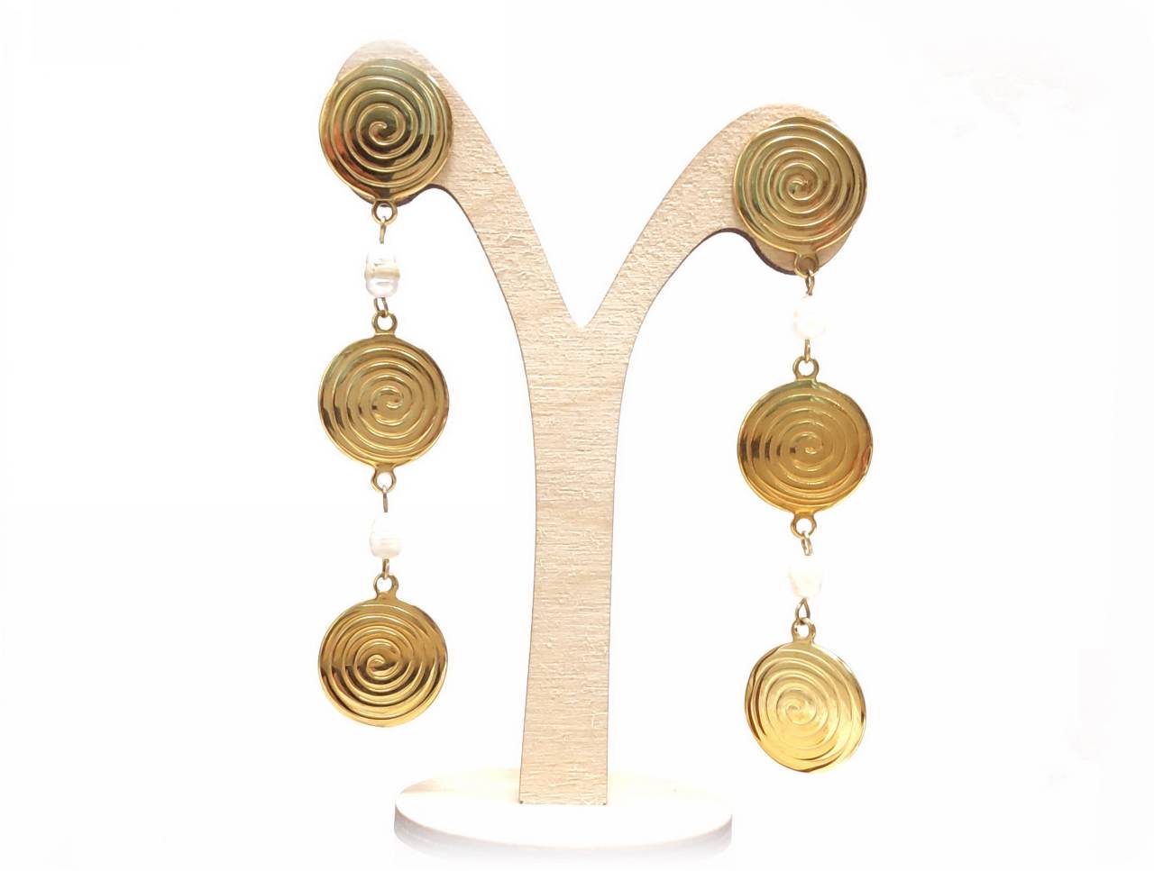 Κρεμαστά Σκουλαρίκια με Χρυσούς Δίσκους και Σπειροειδή Σχέδια Εμπνευσμένα από την Αρχαιότητα | 2412-146X