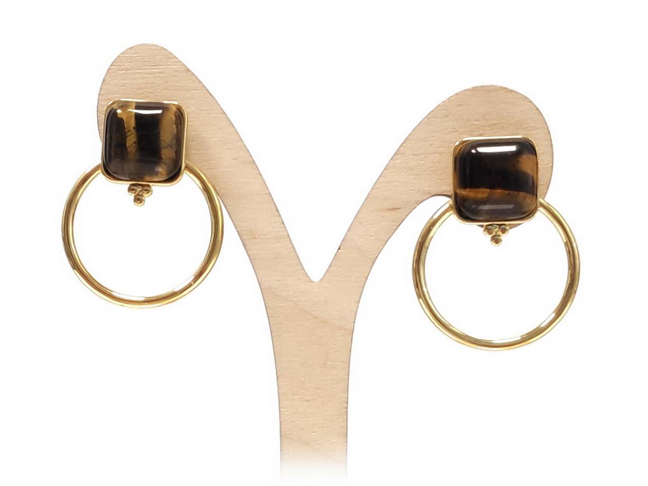 Κομψά Γυναικεία Σκουλαρίκια με Κύβο Λιθαράκι & Λαμπερό Μεταλλικό Κύκλο | 2412-152X