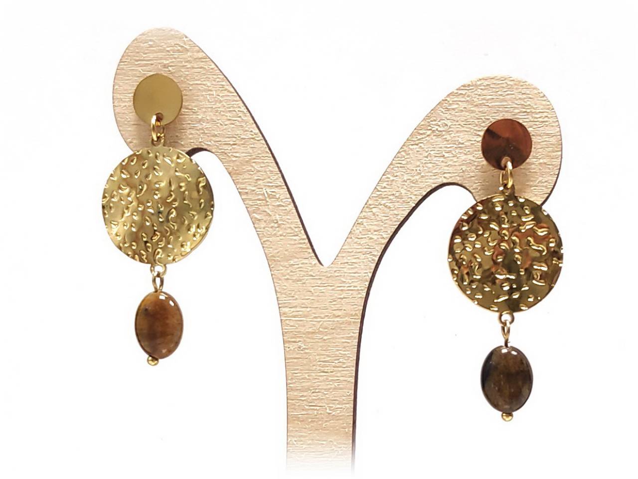 Κομψά Γυναικεία Σκουλαρίκια με Ανάγλυφα Σχέδια και Οβάλ Χάντρα | 2412-153X