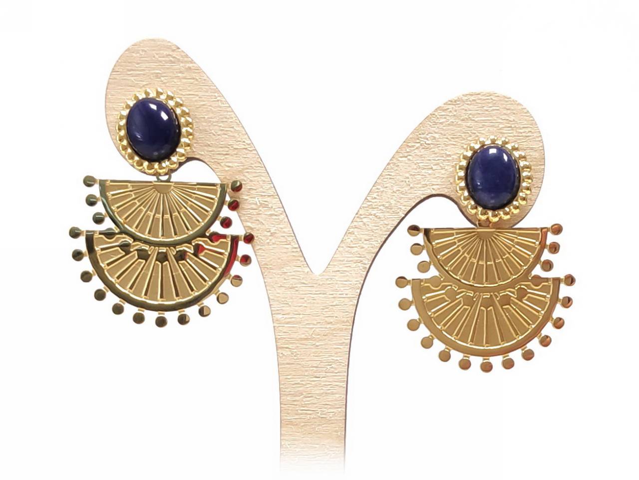 Κομψά Γυναικεία Σκουλαρίκια με Μπλε Πέτρα και Χρυσαφένια Στοιχεία | 2412-157X