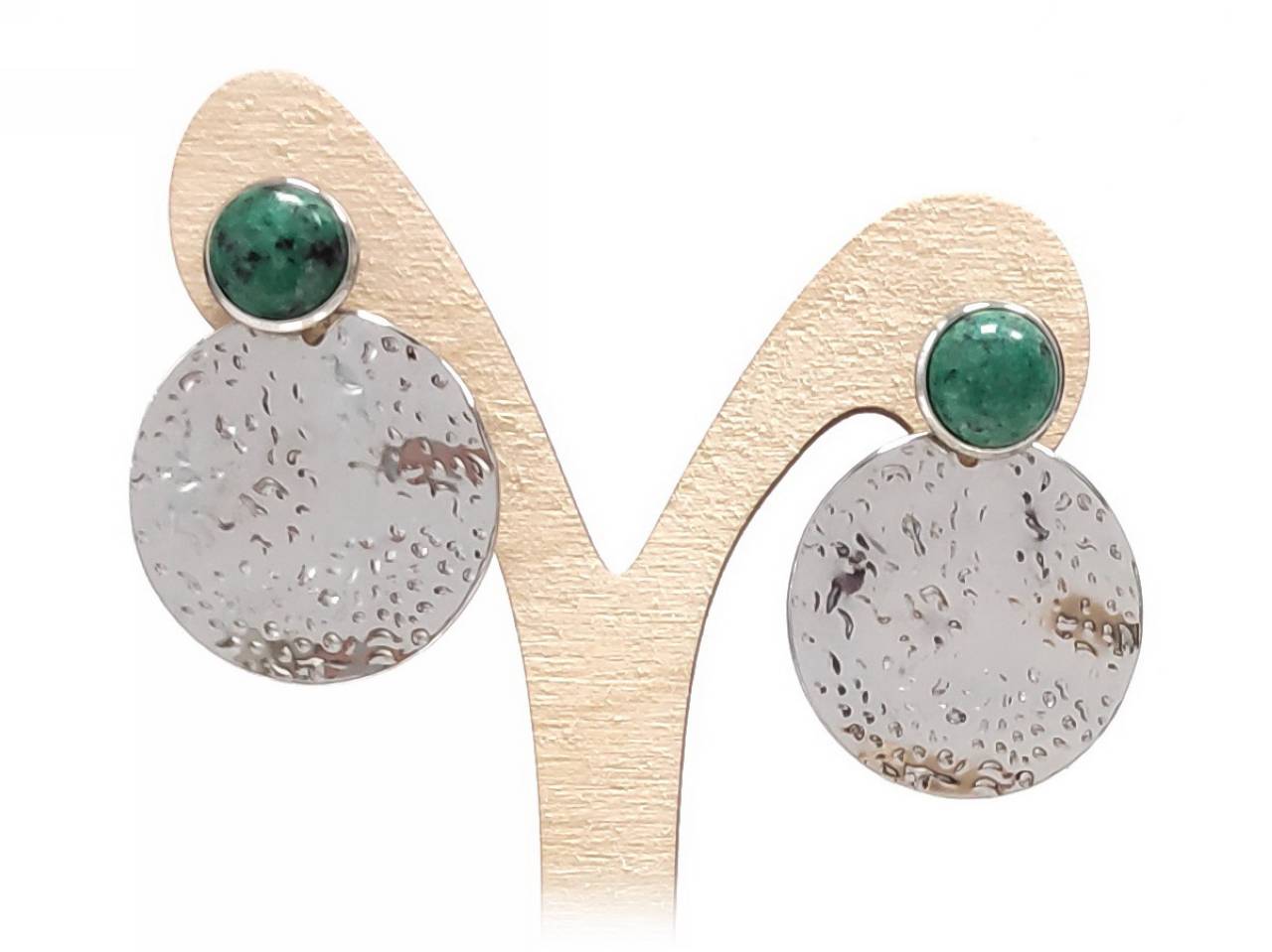 Πολυτελή Σκουλαρίκια με Πράσινο Πετράδι και Διακοσμητική Μεταλλική Επιφάνεια | 2412-181A