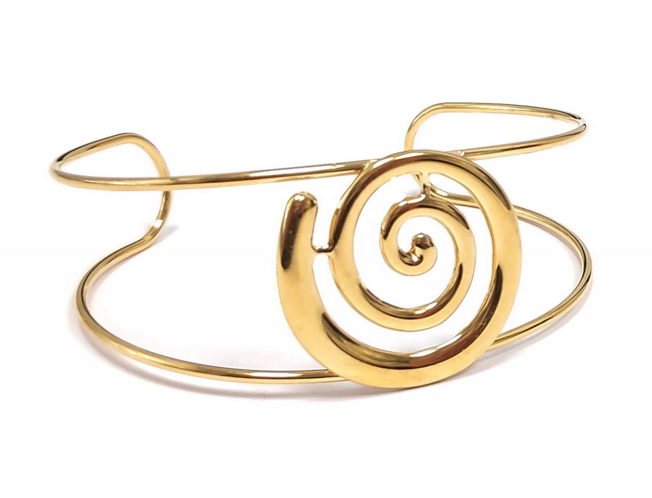 Χειροποίητο Γυναικείο Βραχιόλι Χρυσού Μετάλλου με Σχήμα Ανοιχτής Περικαρδίας και Σπειροειδή Διακόσμηση | 2412-212X