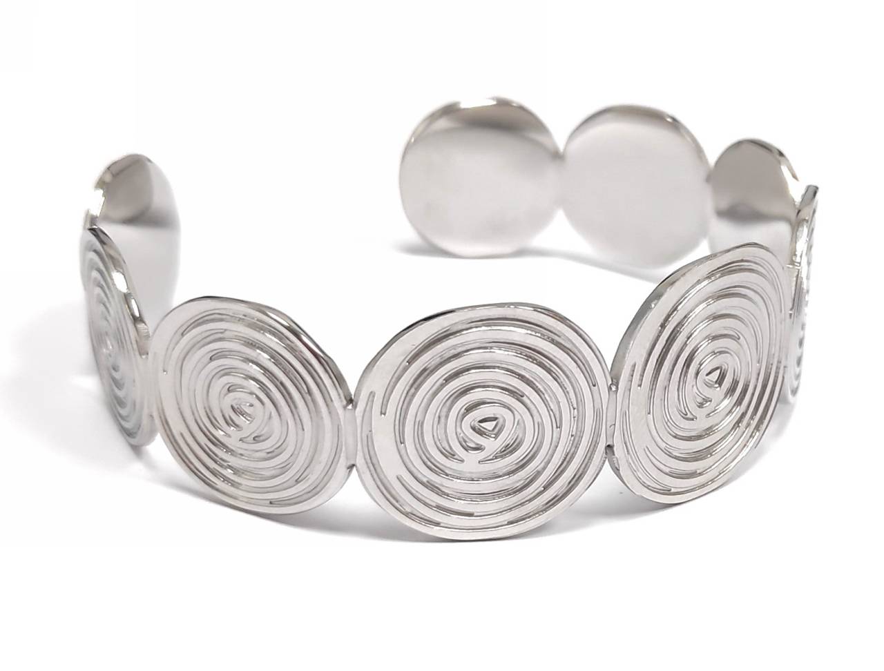 Κομψό Μεταλλικό Βραχιόλι με Σπειροειδή Κύκλους σε Ασημένια Απόχρωση | 2412-217A