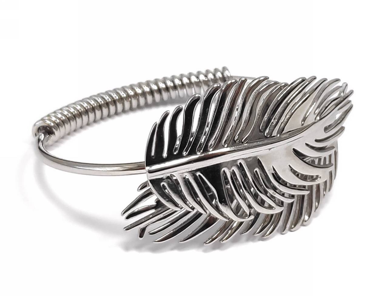 Γυναικείο Ασημένιο Βραχιόλι με Σχέδιο Φτερούγας σε Στυλ Έλικα | 2412-218A