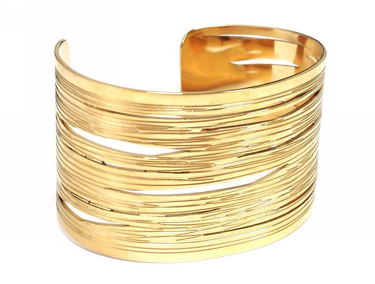 Κομψό Χρυσό Γυναικείο Βραχιόλι με Διακοσμητικό Μοτίβο Λεπτών Λωρίδων | 2412-222X