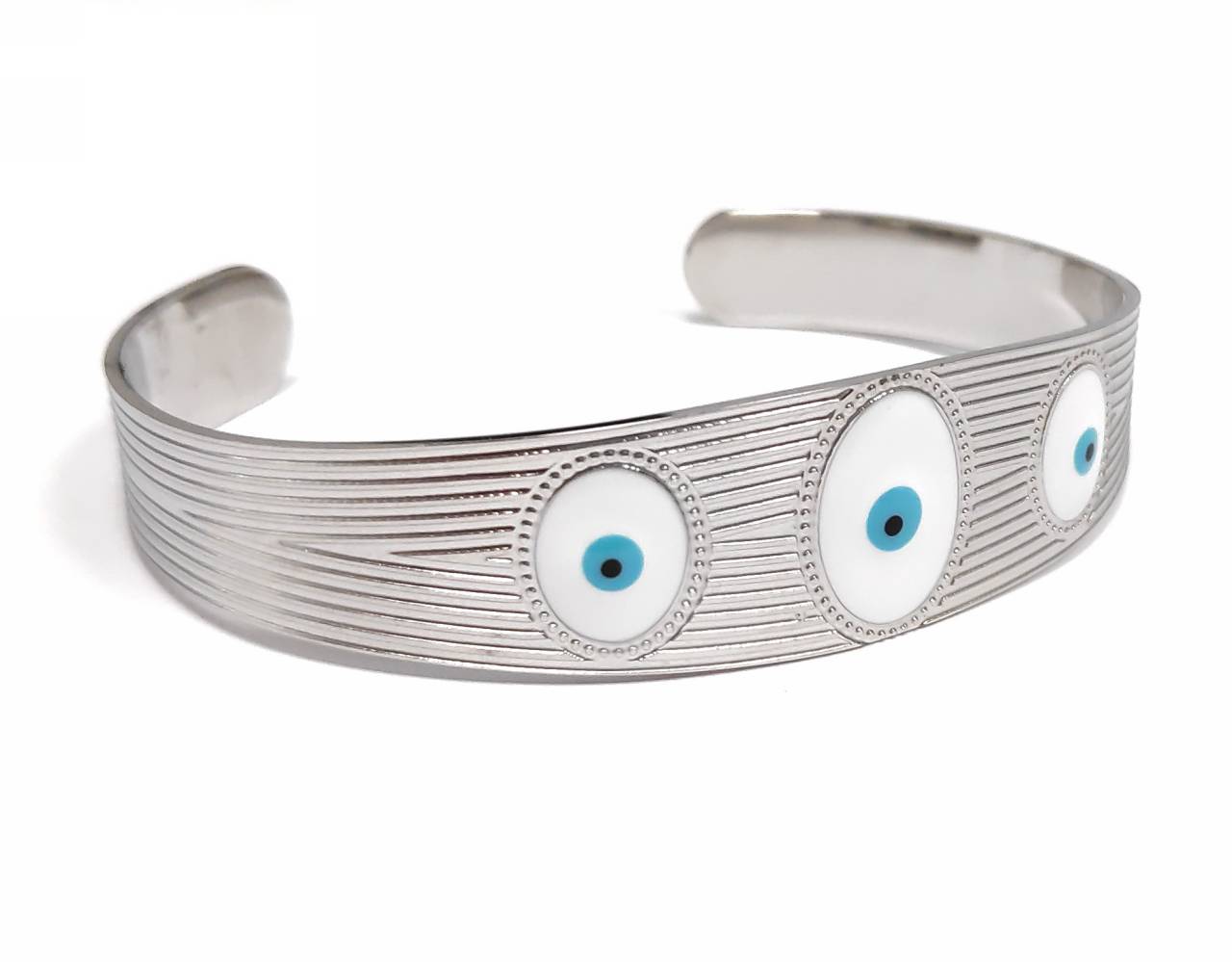 Γυναικείο Ασημένιο Βραχιόλι Μπρασελέ με Μοτίβο Ματιού για Προστασία | 2412-252A