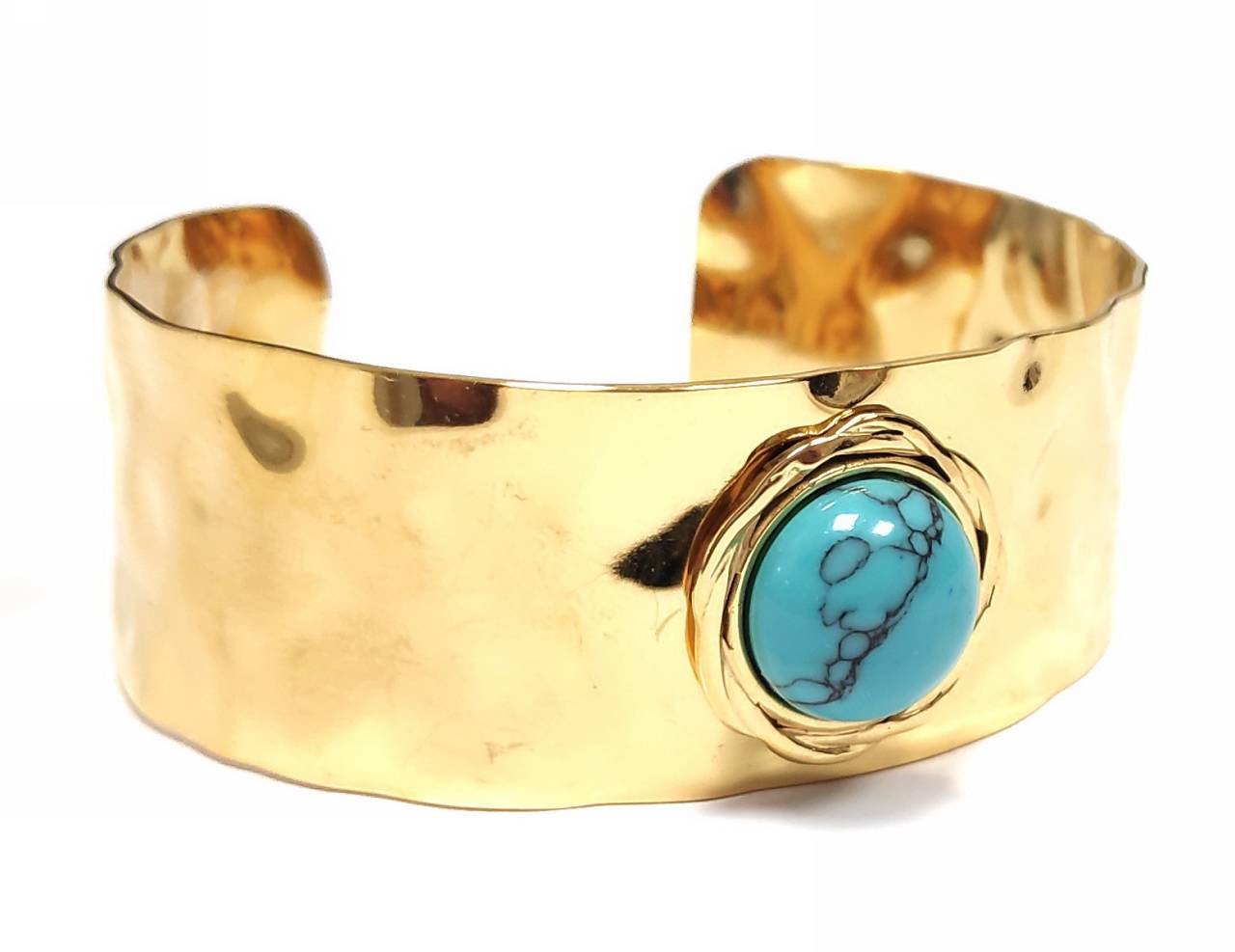 Γυναικείο Βραχιόλι με Κεντρική Πέτρα Τουρκουάζ και Χρυσό Μεταλλικό Σχεδιασμό | 2412-263X
