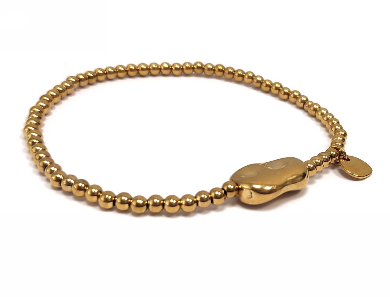 Κομψό Γυναικείο Βραχιόλι με Χρυσαφένιες Χάντρες και Διακοσμητική Μεταλλική Πλάκα | 2412-302X