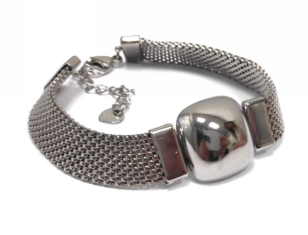 Μοντέρνο Πλεκτό Βραχιόλι από Ασήμι με Επίπεδη Λεία Επιφάνεια και Ασφαλές Κούμπωμα | 2412-323A