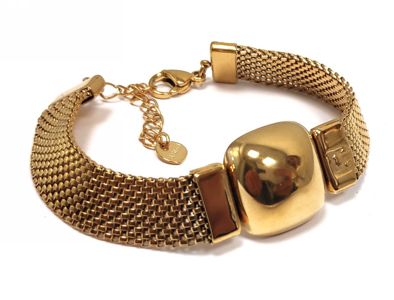 Μοντέρνο Γυναικείο Βραχιόλι με Χρυσαφί Μεταλλική Αλυσίδα και Επίπεδη Στρογγυλεμένη Επιφάνεια | 2412-323X