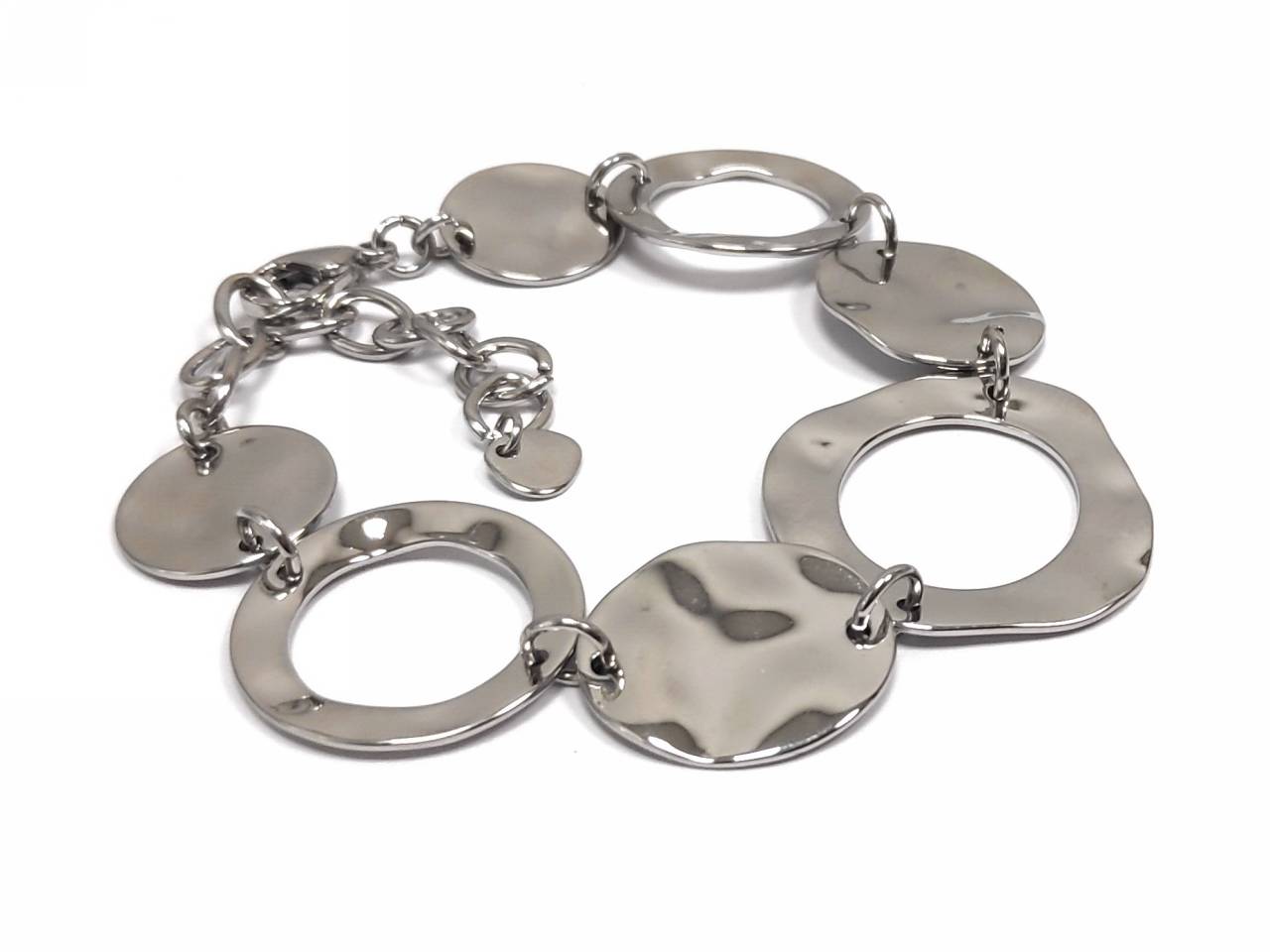 Μοντέρνο Γυναικείο Βραχιόλι με Κυκλικά και Οβάλ Στοιχεία σε Ασημένιο Τόνο | 2412-328A