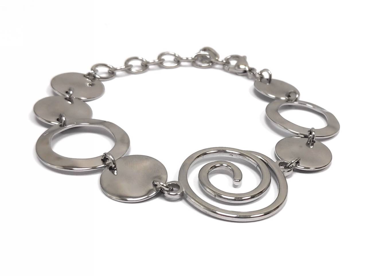 Μοντέρνο Ασημένιο Βραχιόλι με Σπειροειδή Διακόσμηση και Δίσκους | 2412-329A