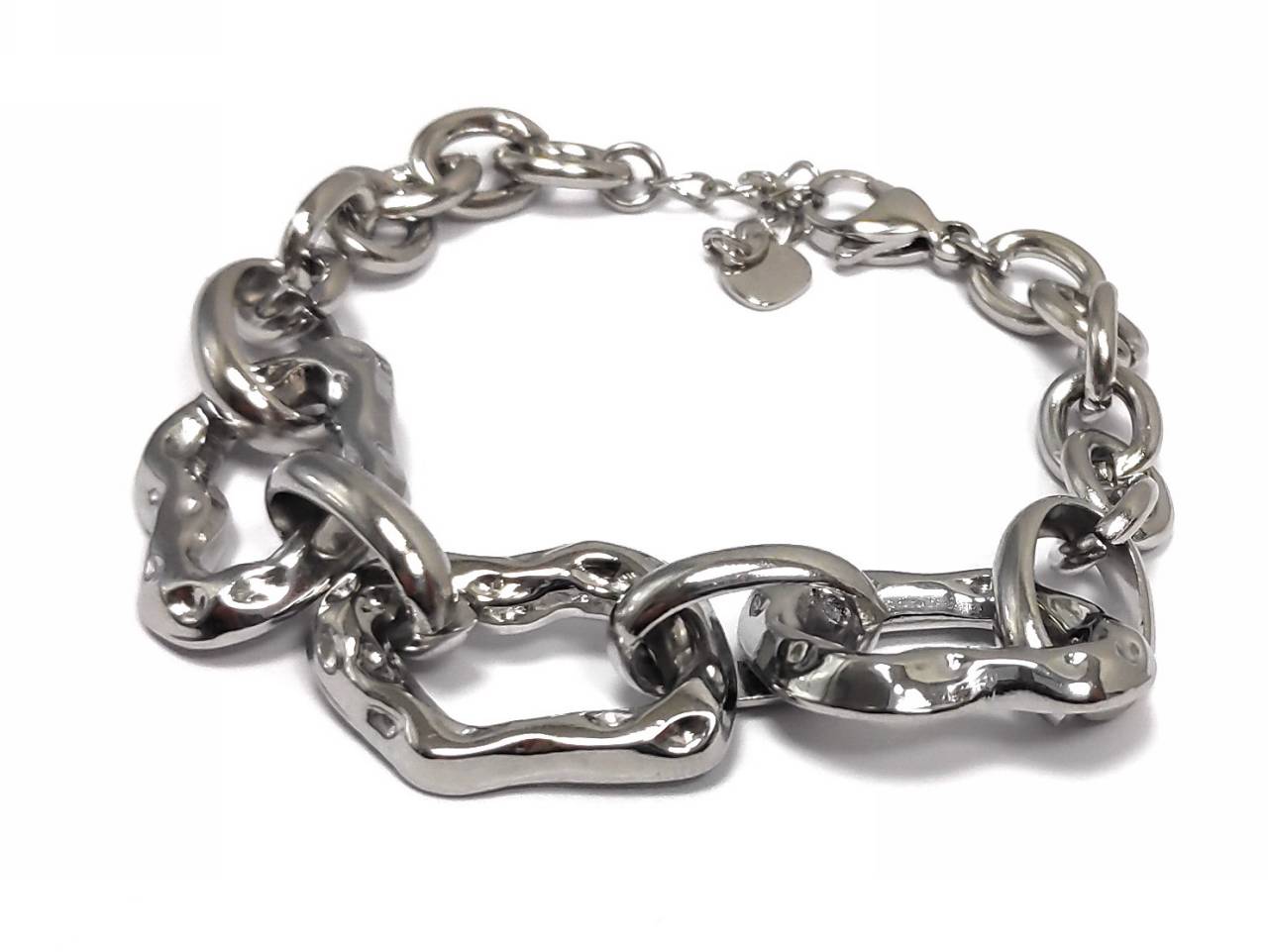 Εντυπωσιακό Γυναικείο Βραχιόλι από Ασημένιο Μέταλλο με Μεγάλες Αλυσίδες και Διακριτικές Χαράξεις | 2412-330A