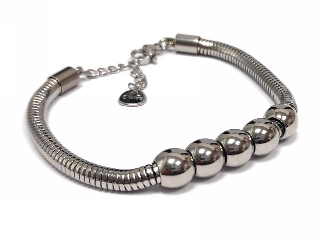 Κομψό Πτυχωτό Γυναικείο Βραχιόλι με Λαμπερές Μεταλλικές Χάντρες και Ρυθμιζόμενη Αλυσίδα | 2412-332A