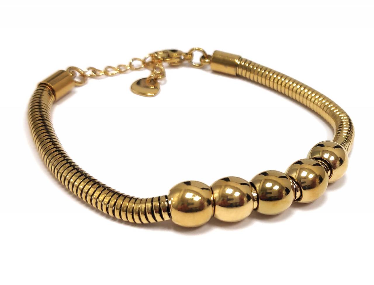 Ελαστικό Βραχιόλι με Μεταλλικές Χάντρες και Καρδιά Χρυσής Απόχρωσης | 2412-332X