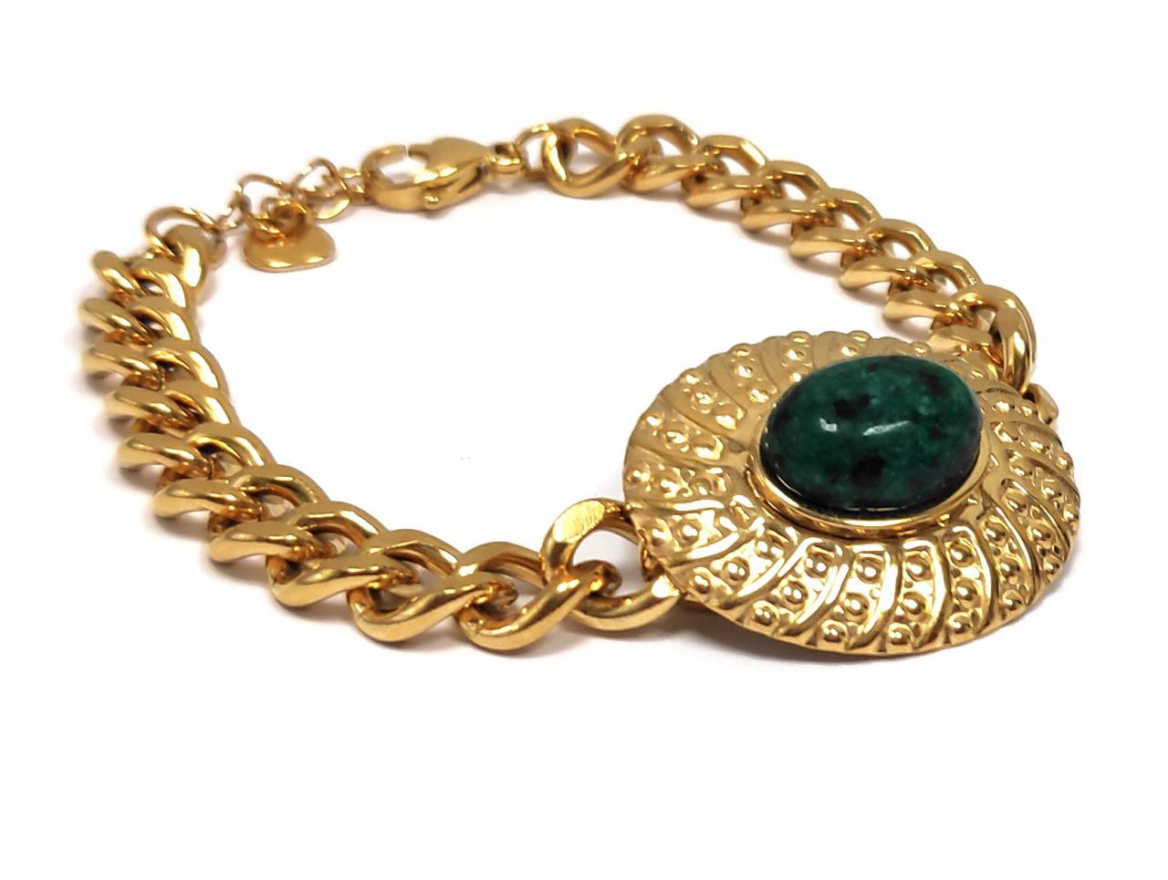 Χρυσαφένιο Γυναικείο Βραχιόλι με Ανάγλυφο Μοτίβο και Μεταλλική Αλυσίδα Κρίκου | 2412-342X