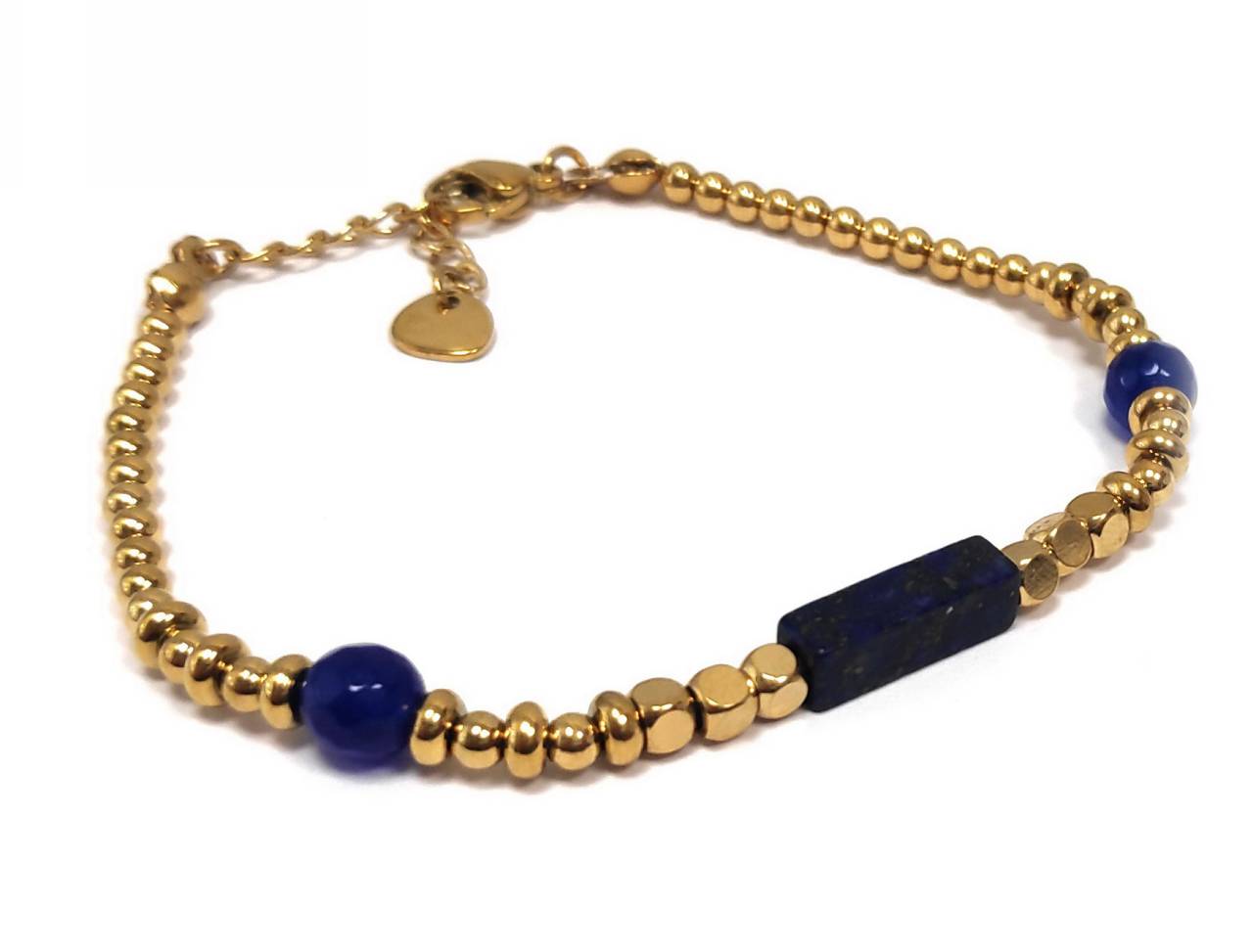 Χειροποίητο Γυναικείο Βραχιόλι με Χρυσές Χάντρες και Μπλε Πέτρες | 2412-344X