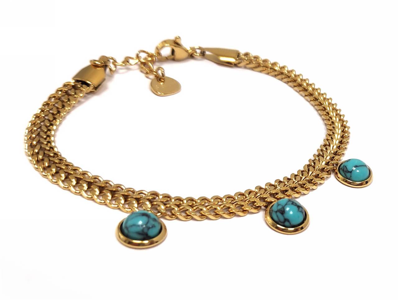 Γυναικείο Βραχιόλι Χρυσού Χρώματος με Τιρκουάζ Πέτρες και Σχέδιο Αλυσίδας Μοτοσικλέτας | 2412-355X