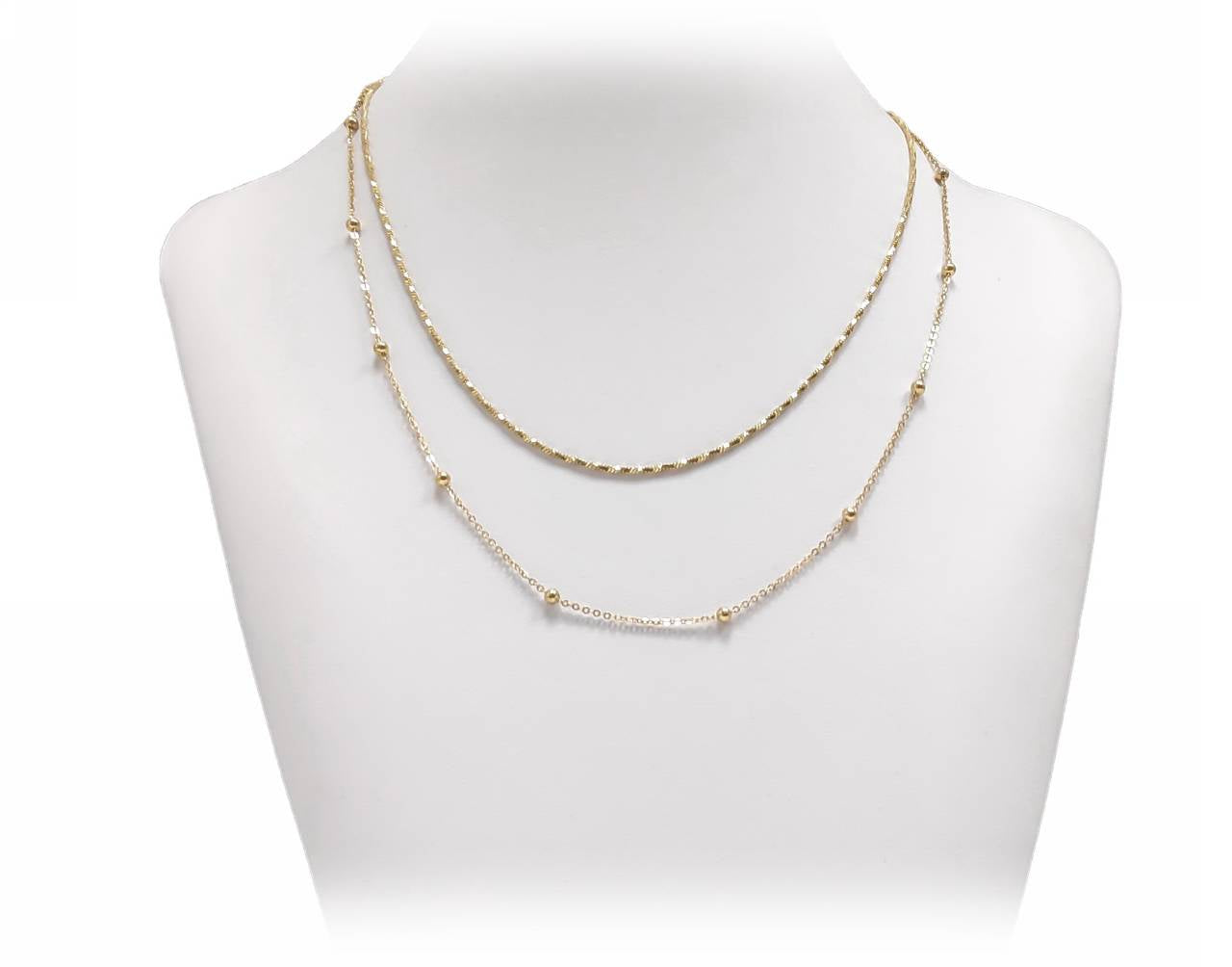 Κολιέ με Λεπτή Αλυσίδα και Χάντρες & Πλεκτό Μεταλλικό Κολιέ σε Χρυσαφί Απόχρωση | 2412-504X