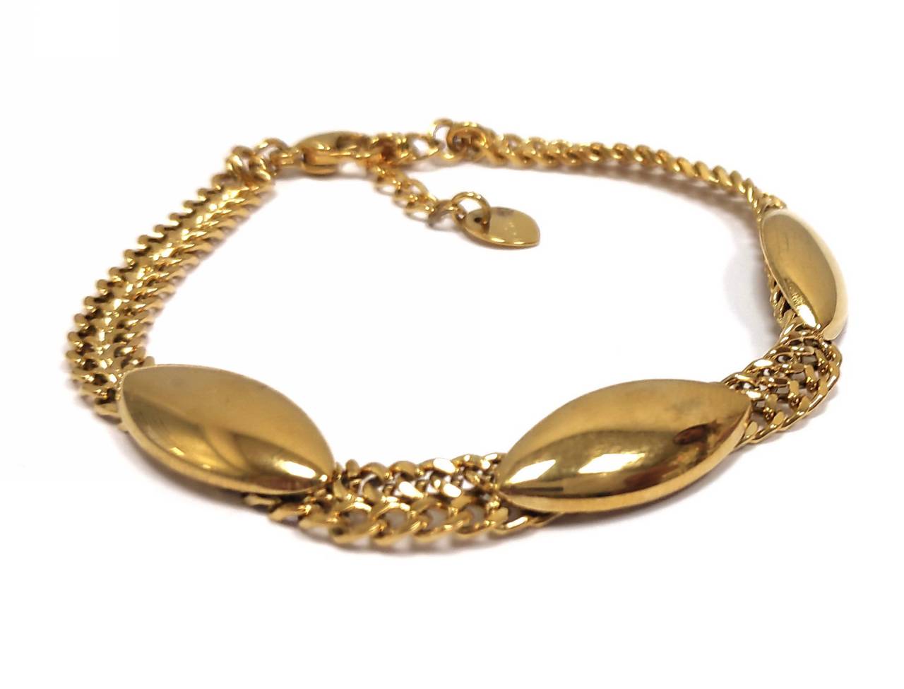 Χρυσαφένιο Γυναικείο Βραχιόλι με Λείες Οβάλ Πλάκες και Πλεγμένες Αλυσίδες | 2412-509X