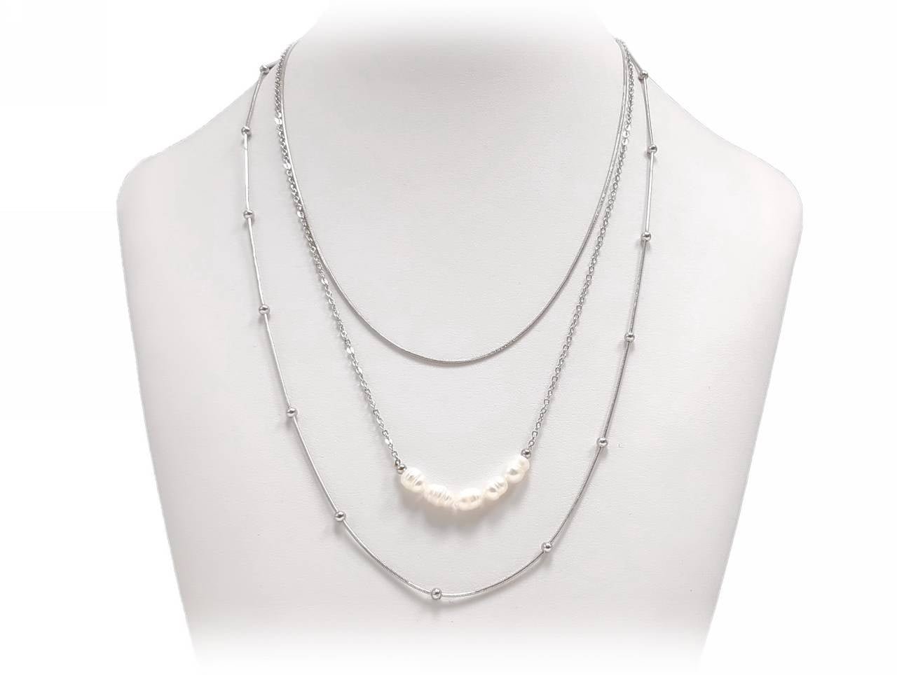 Κολιέ με Ασημένια Λεπτή Αλυσίδα και Μαργαριτάρια | 2412-543A