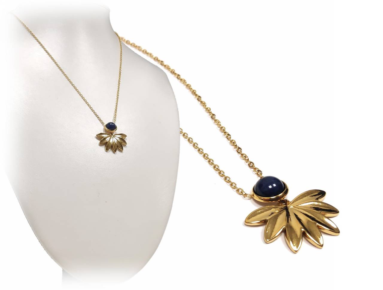 Διπλό Γυναικείο Κολιέ με Χρυσή Αλυσίδα και Μενταγιόν Λουλούδι - Κέντρο με Μπλε Πέτρα | 2412-553X