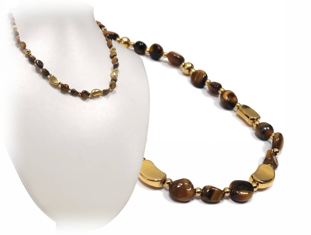 Κολιέ Γυναικείο με Γυαλιστερές Χάντρες και Μεταλλικά Οβάλ Στοιχεία σε Αποχρώσεις Καφέ | 2412-559X