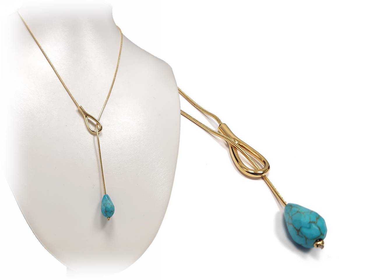 Κομψό Γυναικείο Κολιέ με Χρυσή Αλυσίδα και Γαλάζιο Πεντάντ | 2412-563X